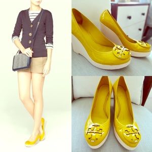 Tory Burch vibrant yellow wedges sandals